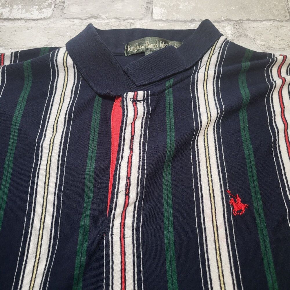 Men's Vintage Knights of the Round Table 90's  Polo Cotton Blend Large Striped